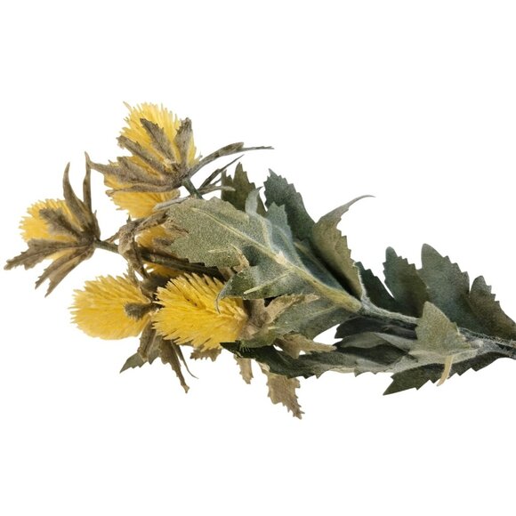 Artificial Yellow Thistle Floral Stems Bundle 2 Stems Lifelike Green Leaves 16 I - Picture 5 of 9